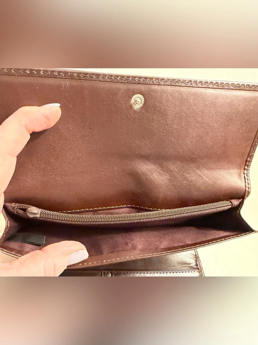 Lauren Ralph Lauren brown leather and suede wallet.